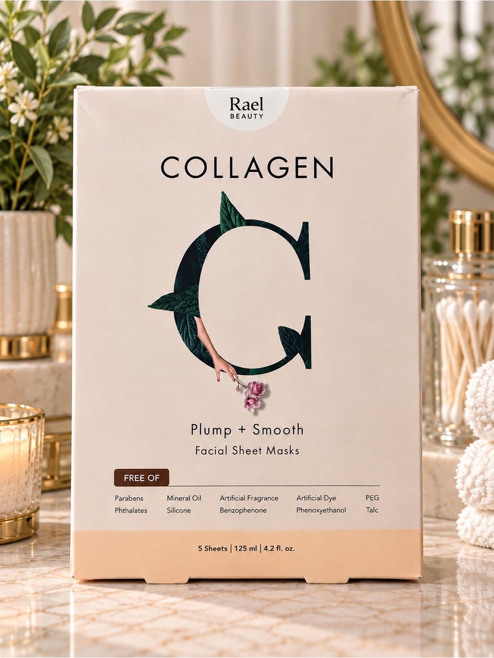 Rael Beauty Collagen Plump + Smooth Facial Sheet Masks 5 Count